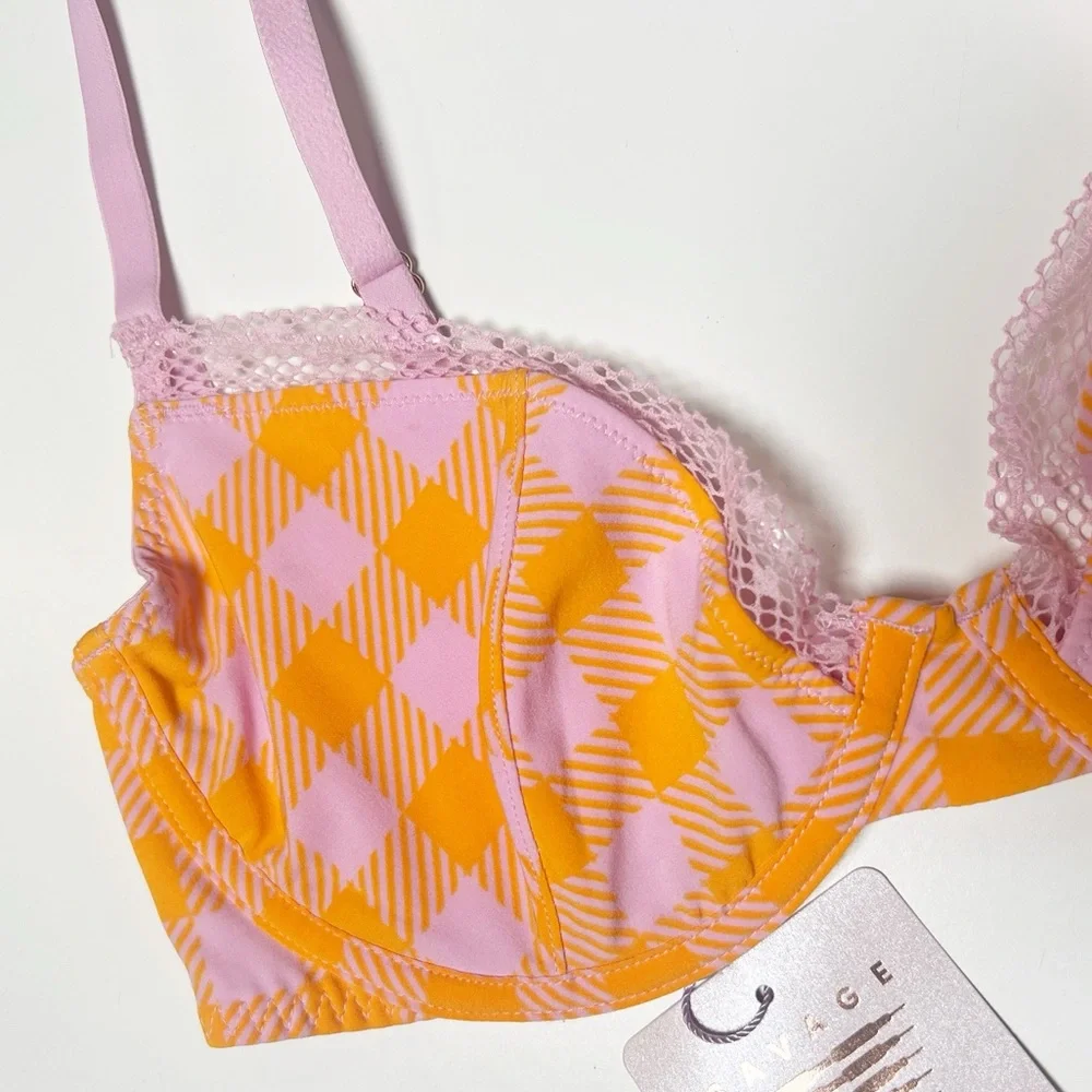 •SAVAGE X FENTY• Gingham Remix Unlined Plunge Bra Size‎ 32D